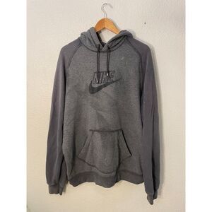 VTG‎ Y2K Nike Embroidered Long Sleeve Gray Hoodie Spellout Men's XL